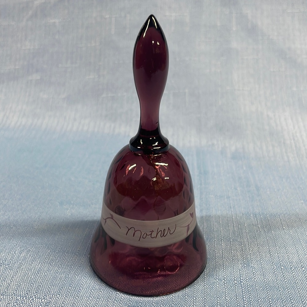Fenton Amethyst Mother’s Day Bell Hand Painted Signed Diamond Optic